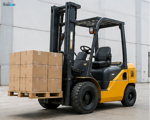 Certified forklift operator working at a warehouse in Saudi Arabia