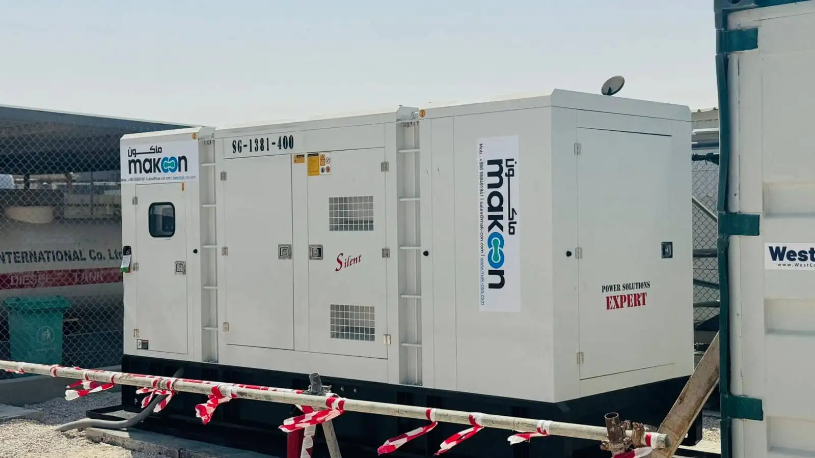 Power utility equipment rental Saudi Arabia — diesel generators compressors welding tower lights industrial HVAC Makcon